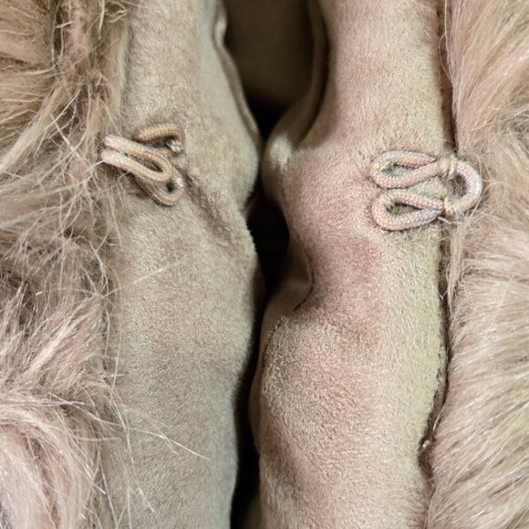 Chico's Tan Faux Fur Faux Suede Shawl Collar Coat Old Money Cozy - Picture 5 of 8